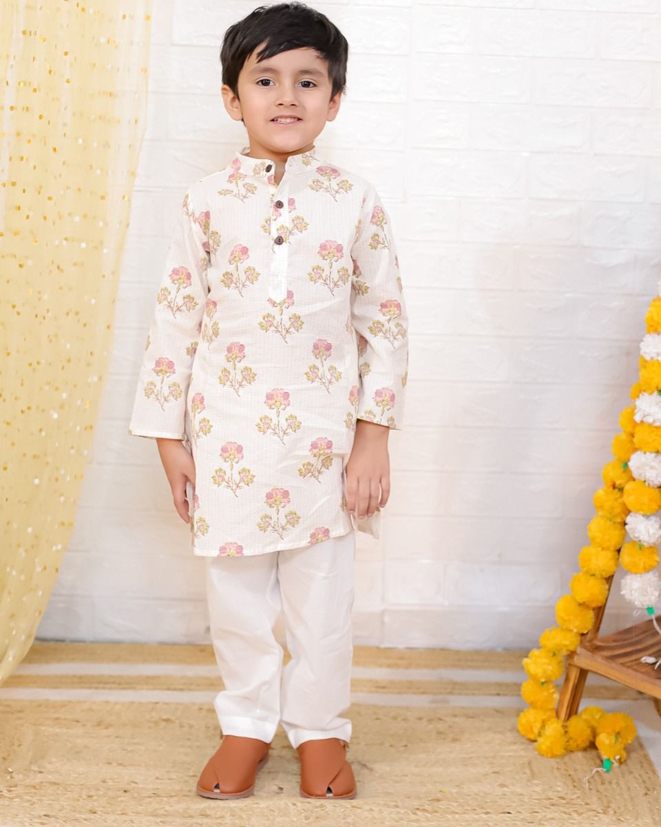 Boys and Girls White Floral Suit - Zaree Kids