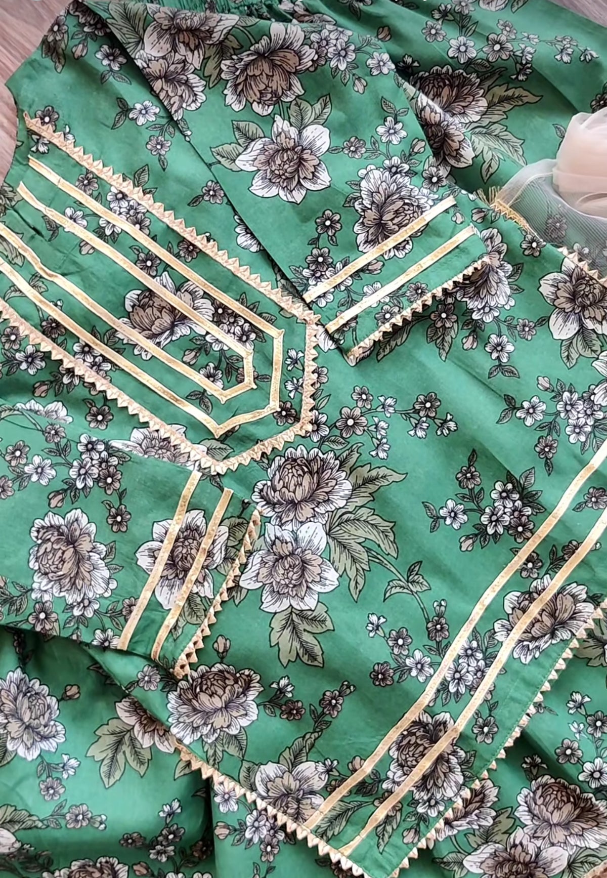 Girls Green & Gold Gharara Suit