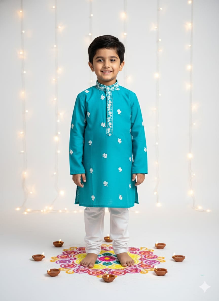Dastoor Turquoise Kurta Pajama