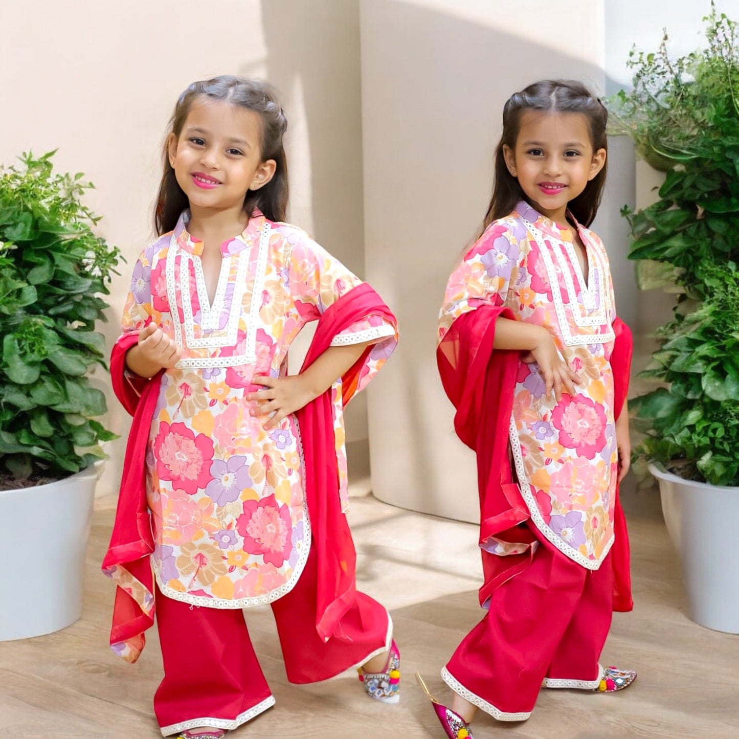 Cotton Floral Palazzo Suit - Zaree Kids