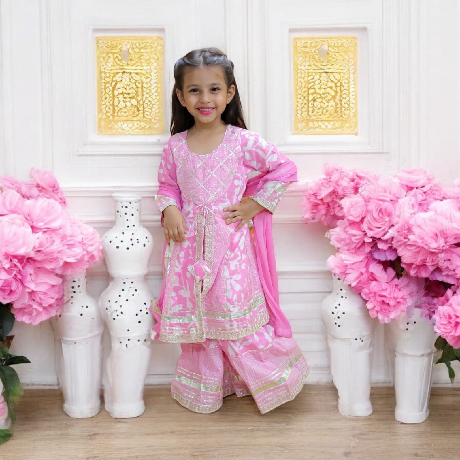 Cotton Sharara in Pink & Peach - Zaree Kids