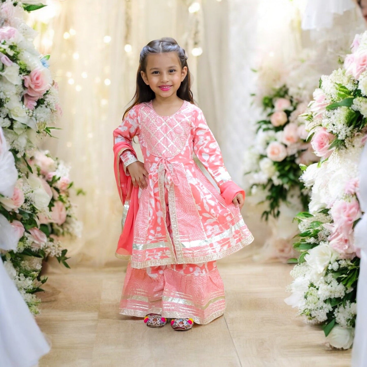 Cotton Sharara in Pink & Peach - Zaree Kids