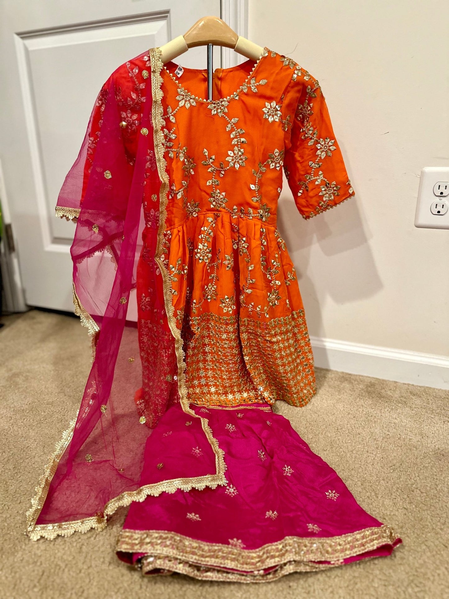 Girls Orange/Hot Pink Sharara - Zaree Kids