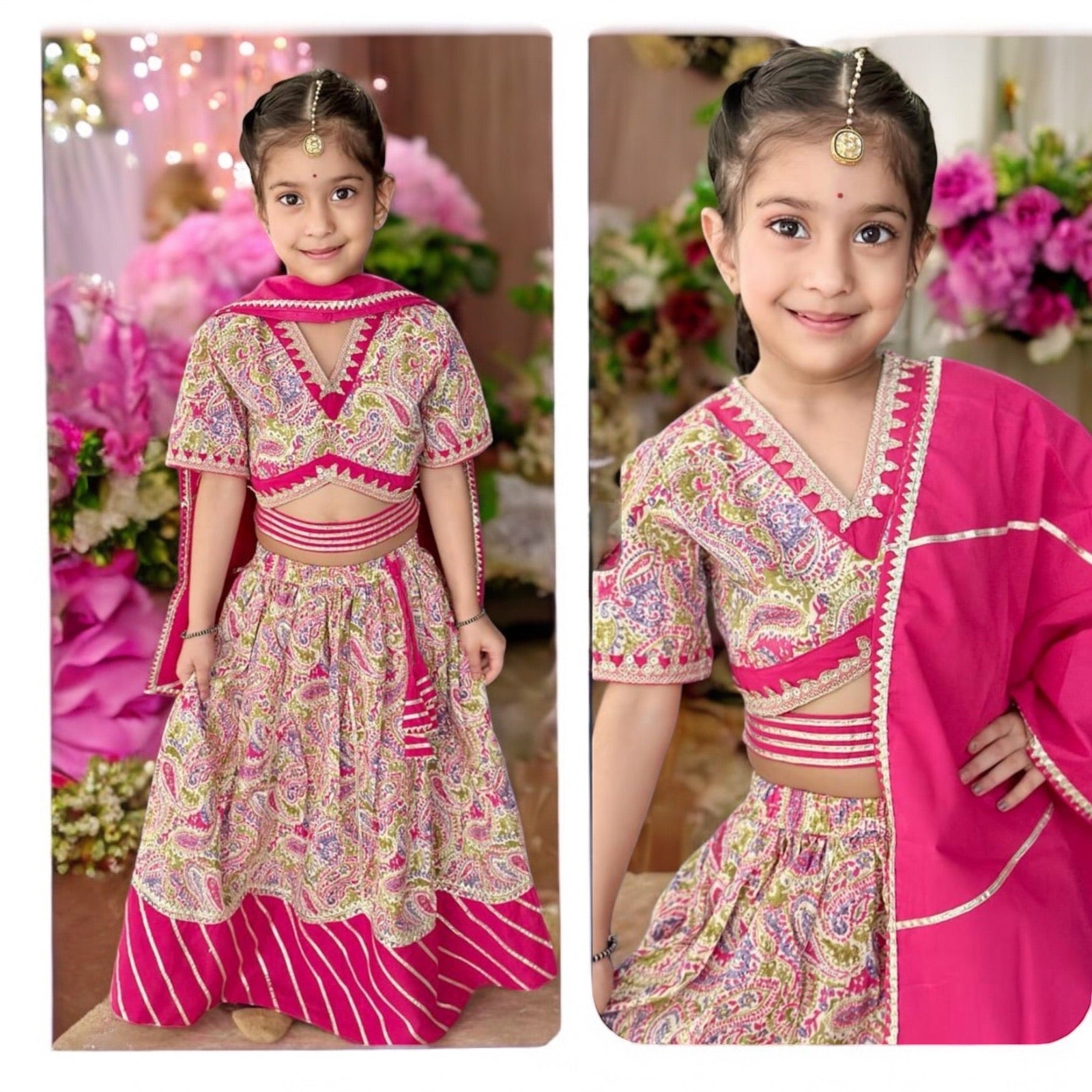 Hot Pink Cotton Lehenga - Zaree Kids