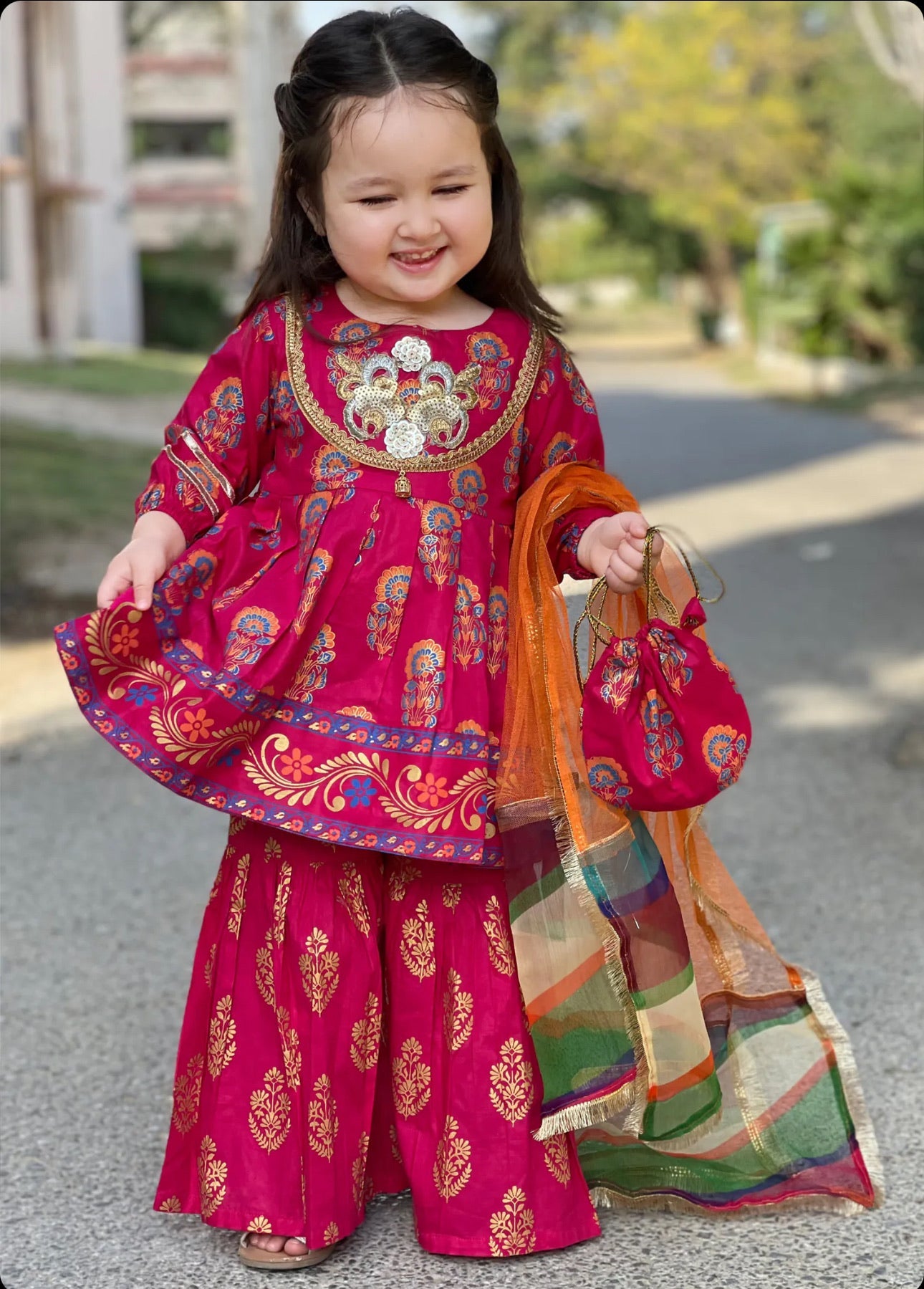 Hot Pink Gharara - Zaree Kids