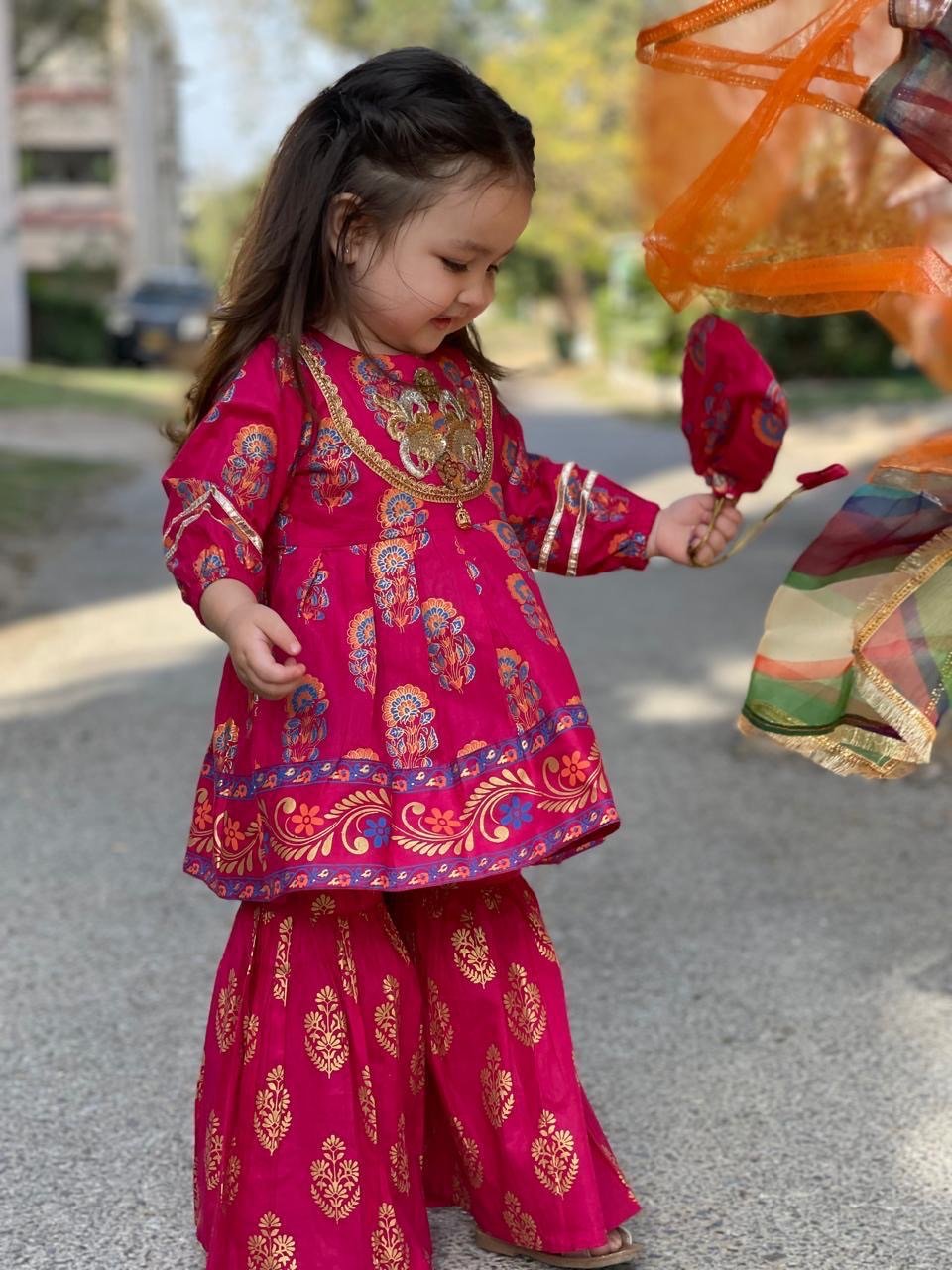 Hot Pink Gharara - Zaree Kids